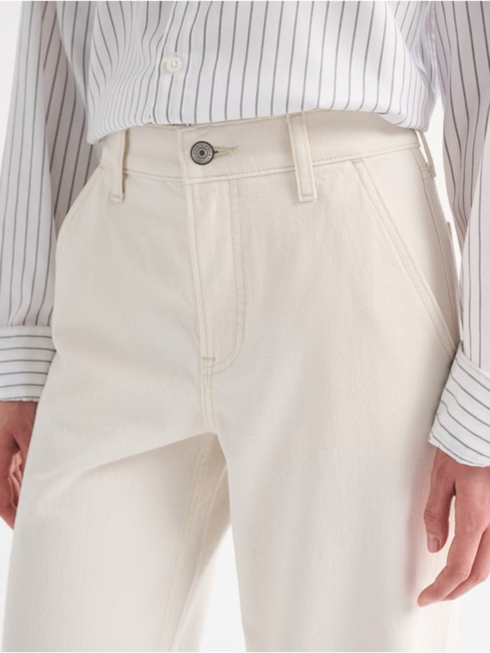 Abercrombie & Fitch High-Rise Wide Leg Trousers in Cream - Picture 2 of 10